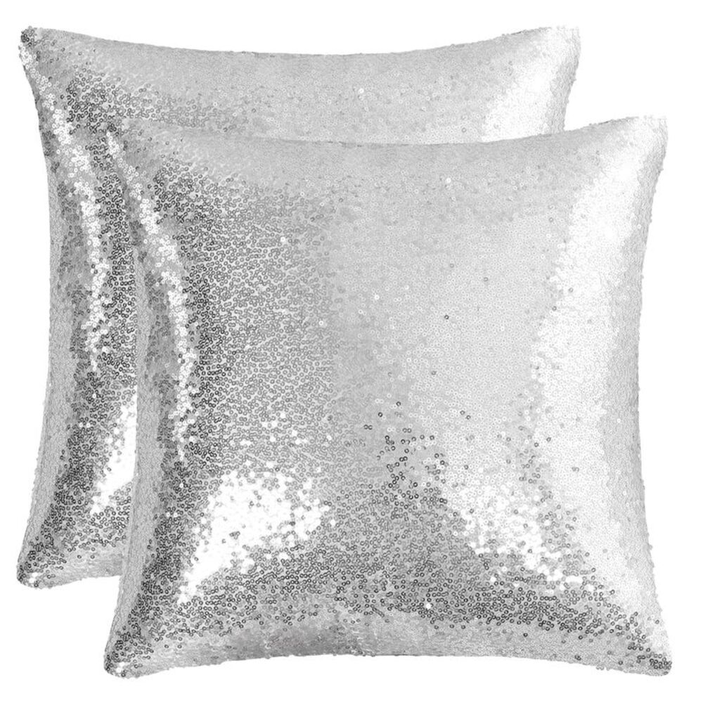 2pcs Silver Tone Sequin Throw Pillow Covers Shiny Decor Cushion Covers